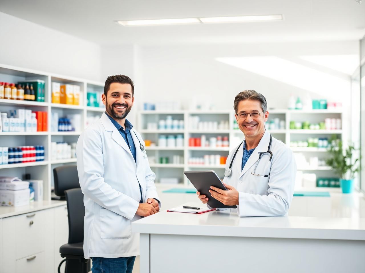 Praxisteam bestellt medizinischen Bedarf digital am Empfangstresen